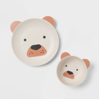 Kids' 2pc Bamboo and Melamine Bear Dinnerware Set Light Brown - Pillowfort™
