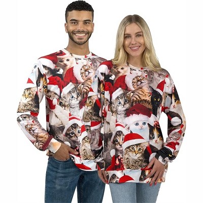 Joyfy Unisex Christmas Sweatshirt, Ugly Christmas Sweaters, Funny Meowy Crewneck Christmas Pullover Tops