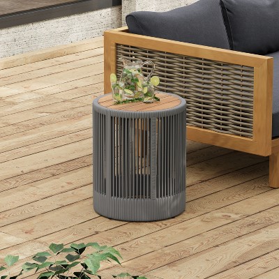 Christopher Knight Home Penley Outdoor Acacia Wood and Iron Side Table with Rope Accents