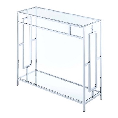 Town Square Chrome Hall Table Chrome - Breighton Home: Modern Glass Shelf, Silver Metal Frame