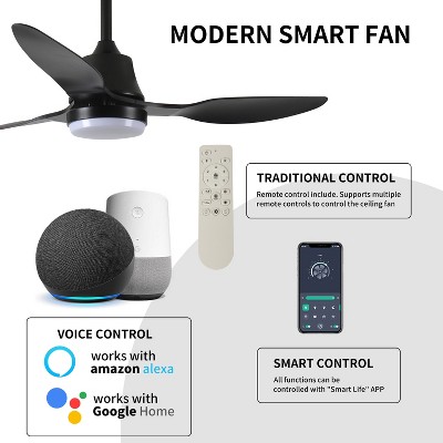 YUHAO 42 Inch Smart Integrated Dimmable LED Modern and Contemporary Ceiling Fan with Light,3 ABS Blades ,Works with Alexa and Google Assistant