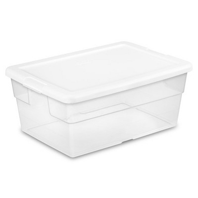 Sterilite 12 Pack 16 Qt Stackable Storage Box, Clear Plastic Snap-On Lid Bins