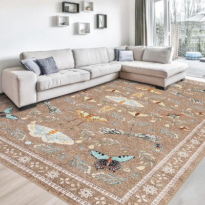 Fulvari Area Rugs for Living Room, Low Pile Non Slip Bedroom Rug Under Bed Ultra-Thin Large Carpet for Dining Room Kids Playroom