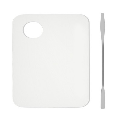 Unique Bargains Professional Foundation Kit Foundation Spatula and Palette Set Transparent Silver Tone 1Set