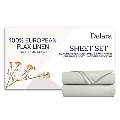 Delara 100% European Flax Linen Sheet Sets, Ultra Soft Smooth & Breathable, 345 Thread with Elasticized Deep Pocket