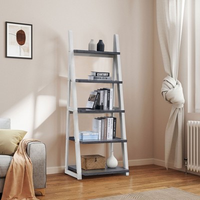 5-Tier Bookshelf Bookcase Storage Rack Display Stand, Rustic Brown/Grey+White - ModernLuxe