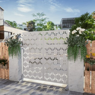 MAYEERTY 72¡Á47 in Metal Outdoor Patio Privacy Screen Freestanding Room Divider Partition for Indoor, White