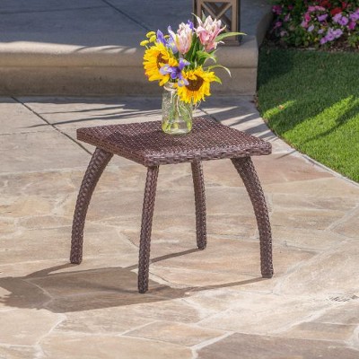 Wicker Outdoor End Table, 17.7" Square Patio Accent Table with Iron Frame, Rattan Patio End Table, Outdoor Side Table -Christopher Knight Home