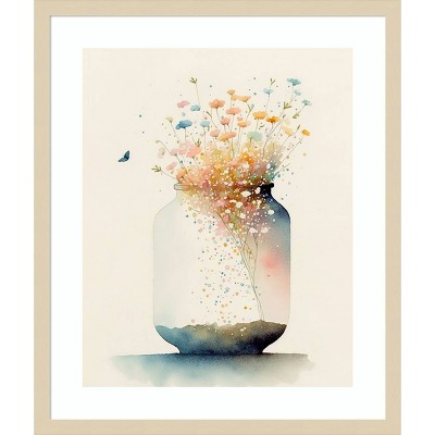 Amanti Art 21"x25" Jug of Wildflowers by Leah Mclean: Modern Botanical Lithograph, Hardwood Frame