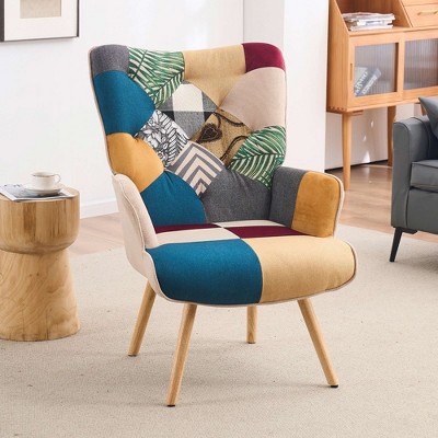 FERPIT Upholstered Wingback Accent Chair & Rocking Chair with Rubberwood Legs & Rockers