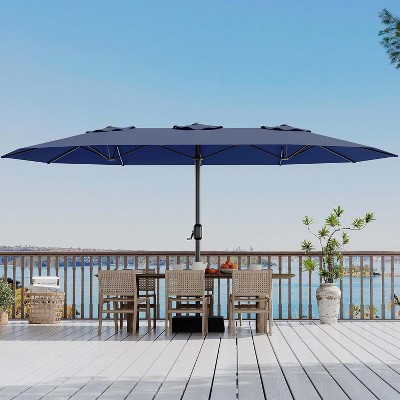 15ft Large Patio Umbrella with Sandbag Base - Rectangular Patio Umbrella with Crank Handle, UV Protection for Outdoor Market, Backyard, Pool