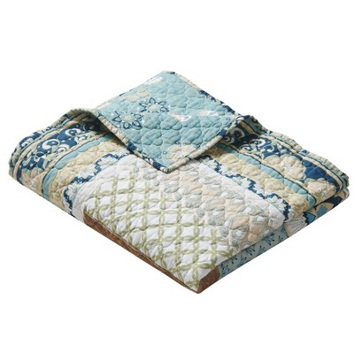 Greenland Home Fashions Thalia Stylized Florals and Geometric Prints Bohemian Ultimate Comfort Throw Accessory 50"x60" Blue