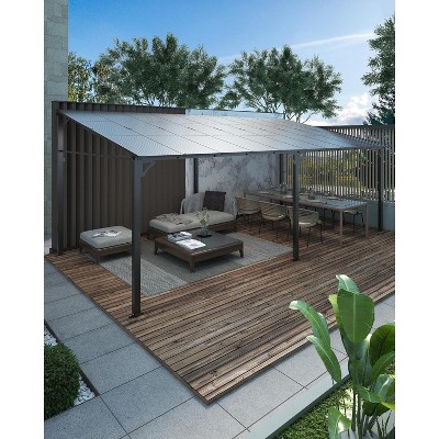 GustoWave 12'x 20' Wall Mounted Gazebo, Hardtop Lean-to Pergola for Deck, Porch, Backyard, Garden