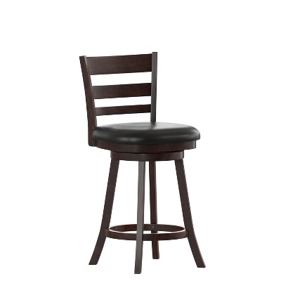 Flash Furniture Zerrick Commercial Grade Wood Classic Ladderback Swivel Counter Height Barstool with Padded, Upholstered Seat