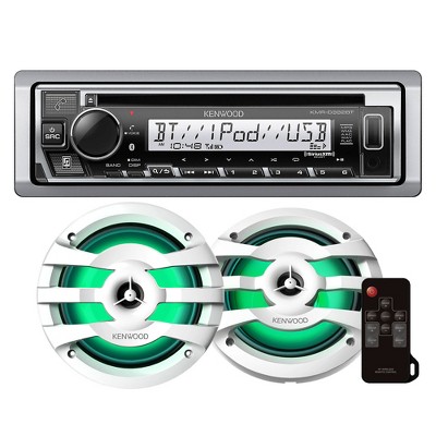 Kenwood KMR-D382BT Marine CD Receiver Compatible w/ Bluetooth with 1 Pair of KFC-1673MRWL 6.5" 2-way Marine Speaker W/ LED (White)