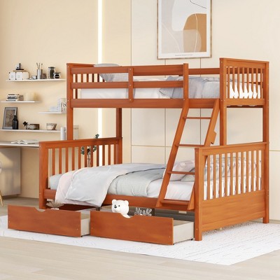 TiramisuBest Twin-Over-Full Bunk Bed with Ladder and Two Storage Drawers, White,Space-Saving Kids & Guest Bedroom Furniture