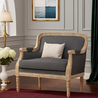 Upholstered Accent Chair, Comfy Armchair Club Chair with Weathered Rubberwood Frame - ModernLuxe