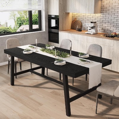 70.87“ Large Rustic Wood Dining Table for 6, with Sturdy Black Metal Legs, Industrial Rectangle Patio Table for Kitchen, Dining Room
