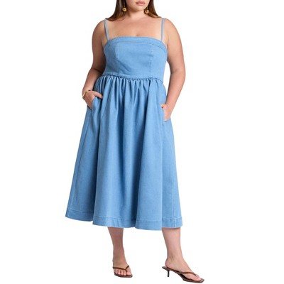 ELOQUII Denim Corset Bodice Midi Dress