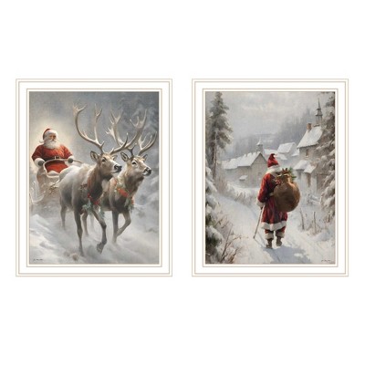 2Piece Vignette On The Eve of Christmas White Framed Wall Art for Living Room, Holiday Wall Art Print for Home Decor, Bedroom Wall Art by Jo Moulton