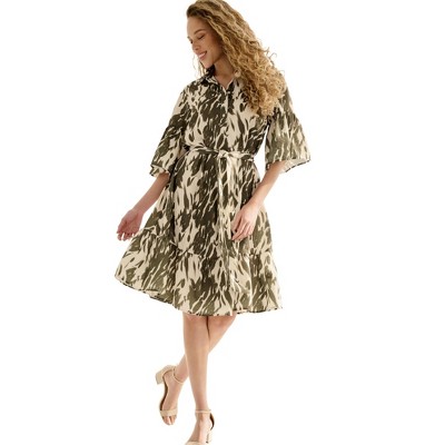 ellos Button Bodice Flounce Tie Waist Dress