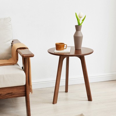 FONTOI Side Tables, Slim Bedside Table, Morden Wooden End Table, Bedside Table, Tripod Stand for Small Space, Brown, 17.72"*17.72"*19.69"