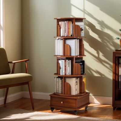 PAGED Rotating Bookshelf 360 Display Corner Bookshelf Bookcase Storage Rack with Drawer for Living Room, Home Office