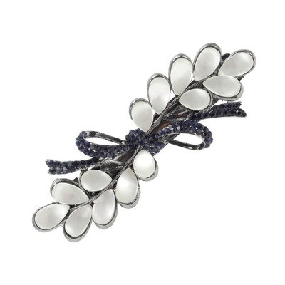 Unique Bargains Wisteria Flowers French Barrette Hair Clips Black White 1 Pc