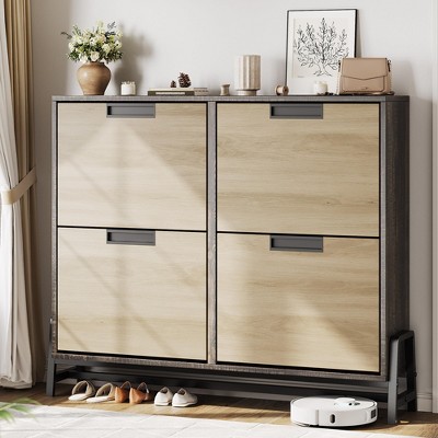 Shoe Storage Cabinet with Flip Drawers,Entryway Shoe Organizer with Drawer,Freestanding Hidden Narrow Shoe Rack Cabinet for Entryway,Hallway