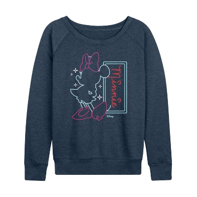 Women's - Disney - Minnie Mouse Lightweight French Terry Wide Neck Long Sleeve Graphic Shirt