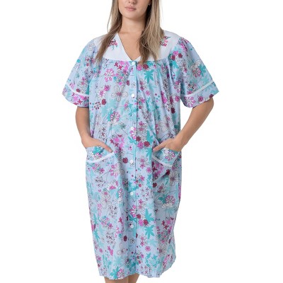 YafeMarte Women's Short Sleeve Woven Snap-Front Closure Housecoat Duster Lounge Nightgown Robe