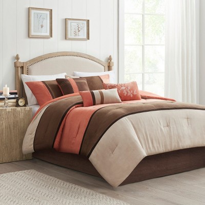 7 Piece Faux Suede Comforter Set Coral Queen
