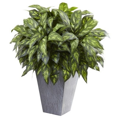 Nearly Natural Silver King with Slate Planter