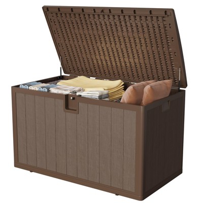 130 Gallon Large Resin Deck Box, Weatherproof Outdoor Storage Bin with Lid and Side Handles