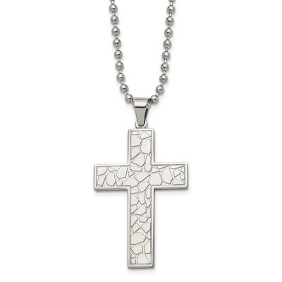 Black Bow Jewelry Stainless Steel Cobblestone Cross Necklace - 24 Inch