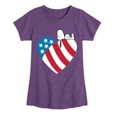 Girls' - Peanuts - Snoopy On Flag Heart Fitted Short Sleeve Graphic T-Shirt