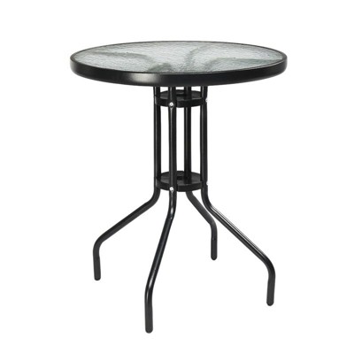 Karl Home |23.6in. Round Patio Bistro Table with Tempered Glass Top