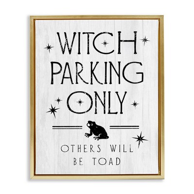 Stupell Industries Witch Parking Humorous Halloween Toad Grain Pattern Floating Frame Canvas Art