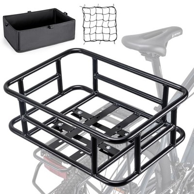 Rear Bicycle Basket, Rear Wheel Basket with Cargo Net and Liner, School Bag Rear Excellent Made of Aluminium