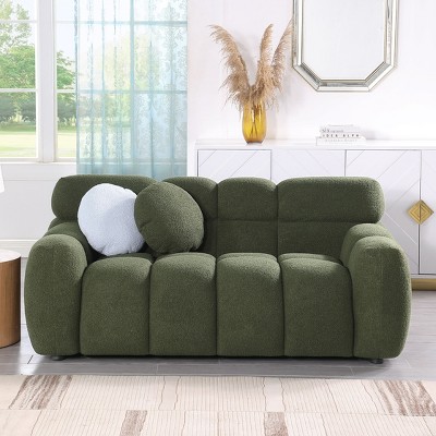 VASIP 64.96 length ,35.83" deepth ,human body structure for USA people, marshmallow sofa,boucle sofa ,2 seater, olive green BOUCLE