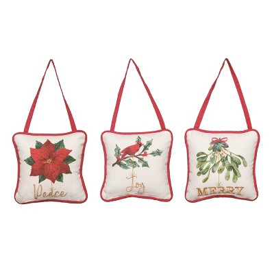 Transpac Fabric Christmas Mini Pillow Decor Set of 3 Christmas Home Decorations