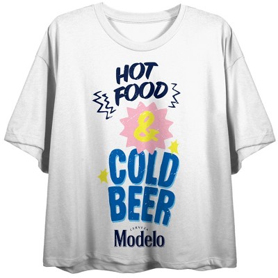 Modelo Hot Food & Cold beer text font, logo on white Adult Crop Tee