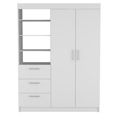 Tiramisubest White Kenya 3 Drawers Armoire ¨C Features Two Internal Hangers for Garment Hanging + Three Storage Drawers