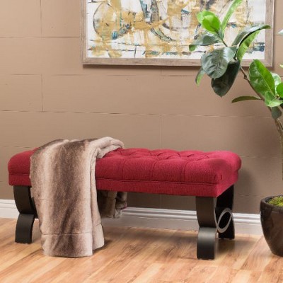 CAVINAS Upholstered Ottoman Bench, Button-Tufted Diamond Stitching Accent Stools, Entryway Benches with Half-Circle Birch Wood Legs