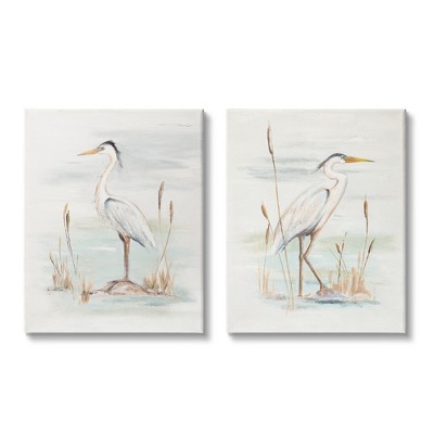 Stupell Industries Elegant Heron Birds Cattails Plants In Water Canvas Wall Art
