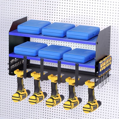 Unique Bargains Wall Mounted 3-Layer 5 Drill Hand Power Tool Storage Rack 20" x 9"