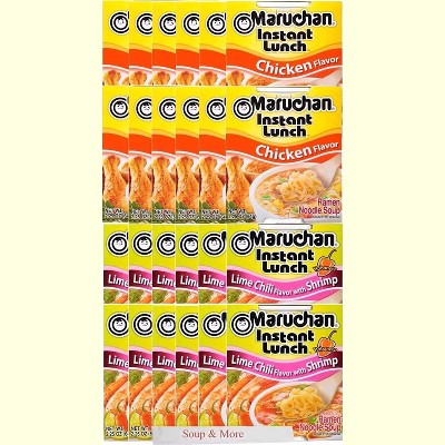 Maruchan Ramen Instant Cup Noodles 24 Count - 12 Chicken Flavor & 12 Lime Chili Shrimp Flavor , 2 Flavors
