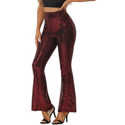 INSPIRE CHIC Women's Sparkle Sequin Stretch High Waist Shiny Flare Bottoms Pants