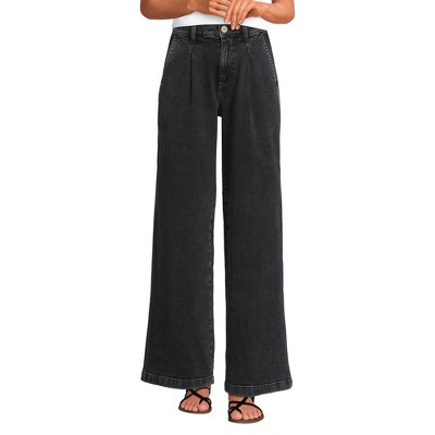 Lands' End Women's High Rise Soft Denim Pleated Wide Leg Trousers