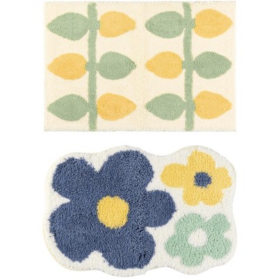 Unique Bargains Printing Non-Slip Soft Plush Quick Dry Microfiber Bathroom Mat 2 Pcs